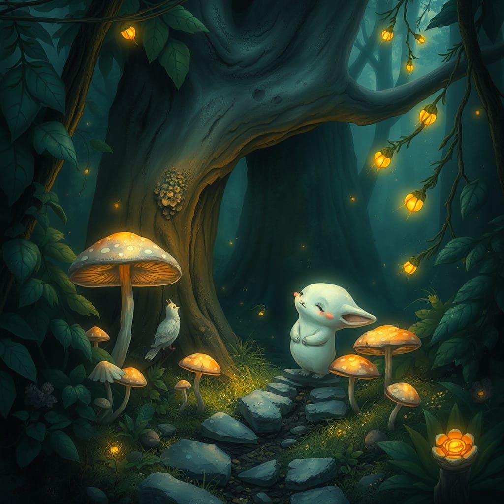 Enchanted Forest Being in Whimsical Art Style
