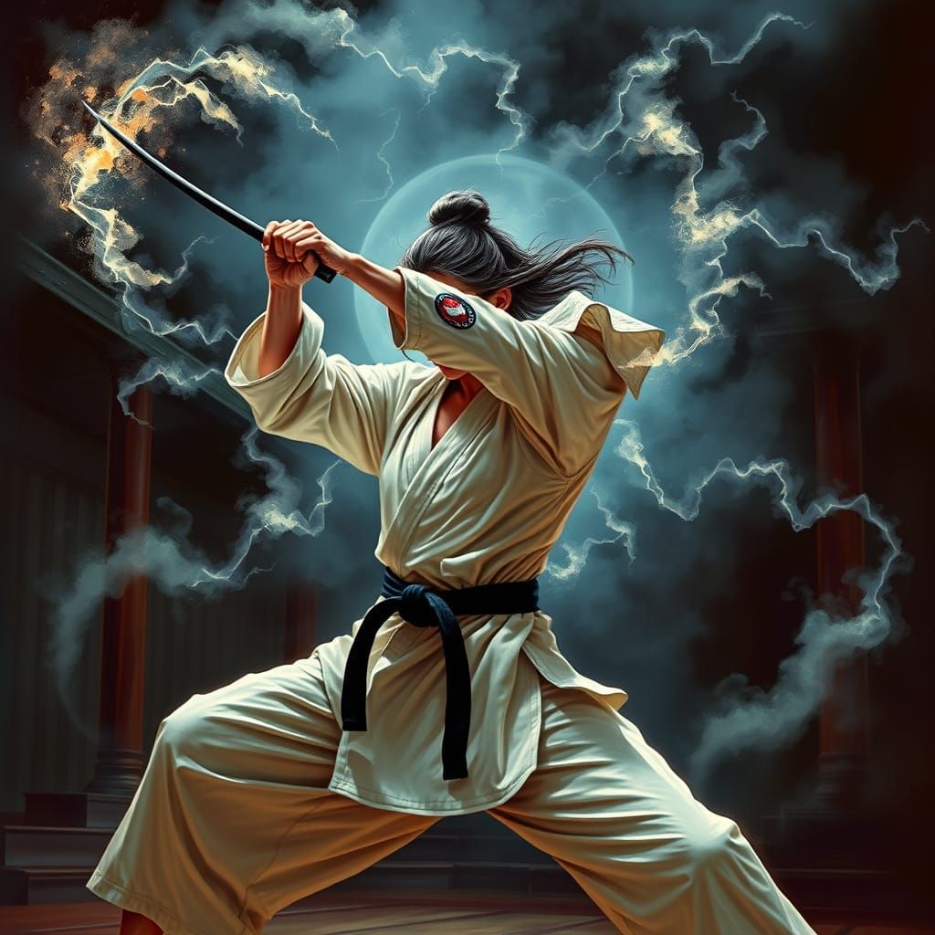 Female Warrior Practicing Karate in Fantasy Art Style