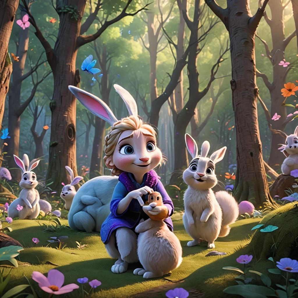 Elsa and Anna as Rabbits: Pixar-Style 3D Art