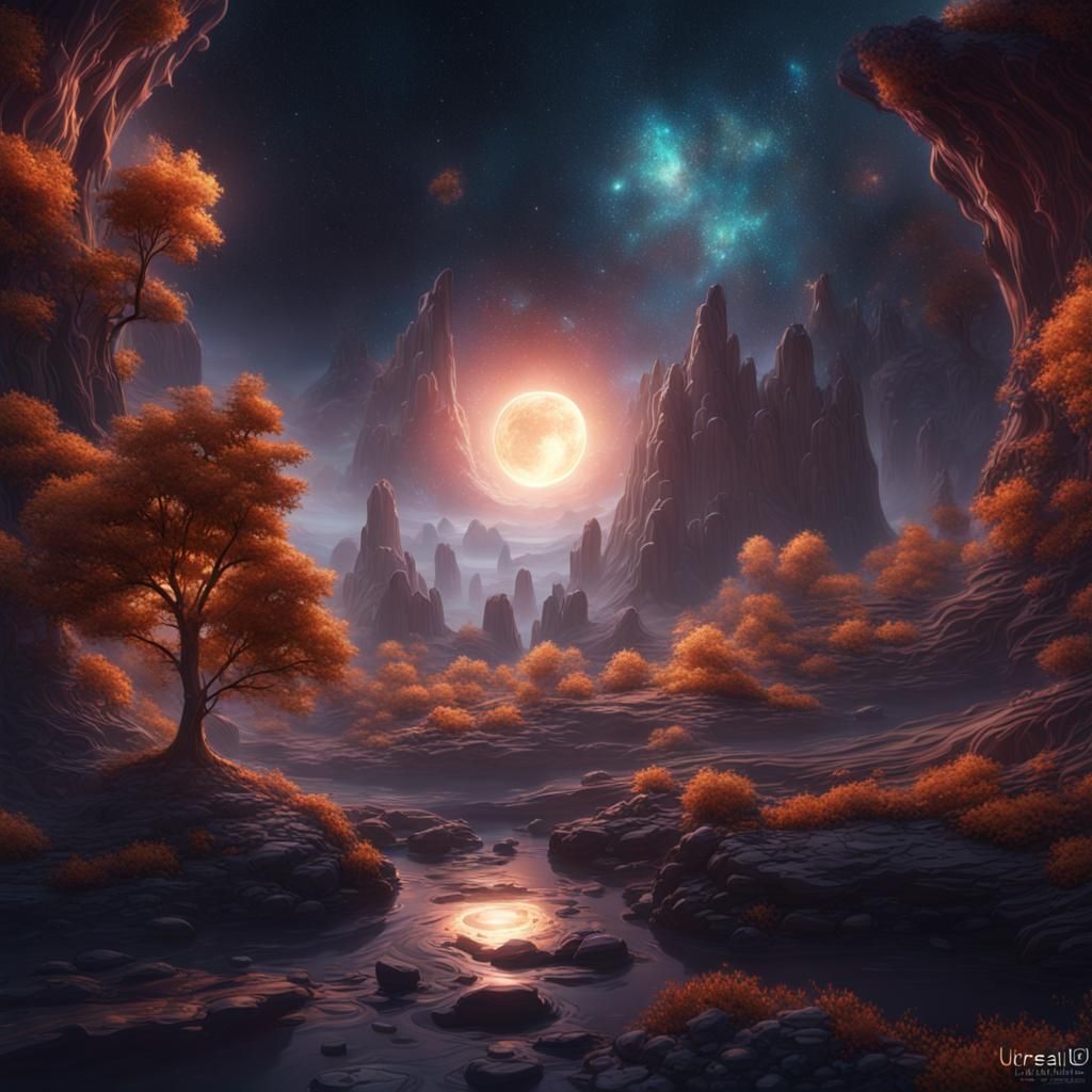 An artwork inspired by the harmony of celestial bodies. What does a peaceful cosmic scene look like?
