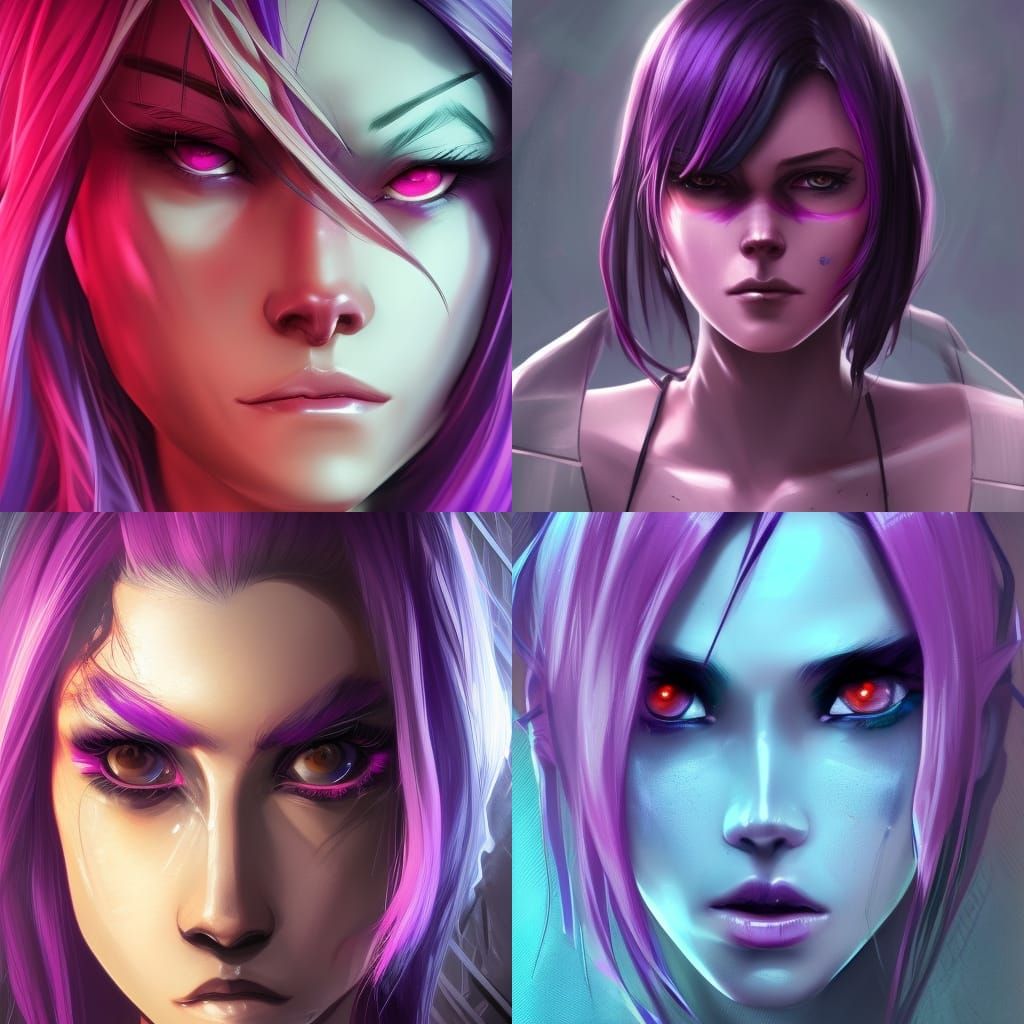 Cyberpunk Girl with Purple Hair in Digital Art