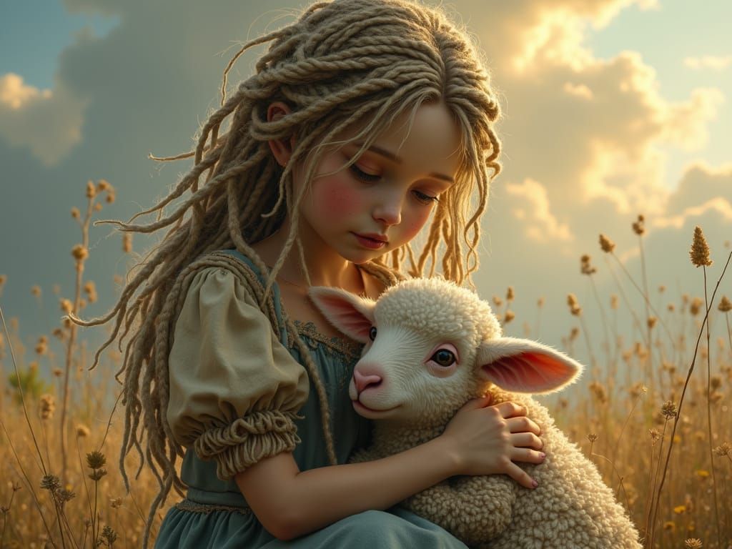 Bo Peep Comforts Lamb in Golden Hour