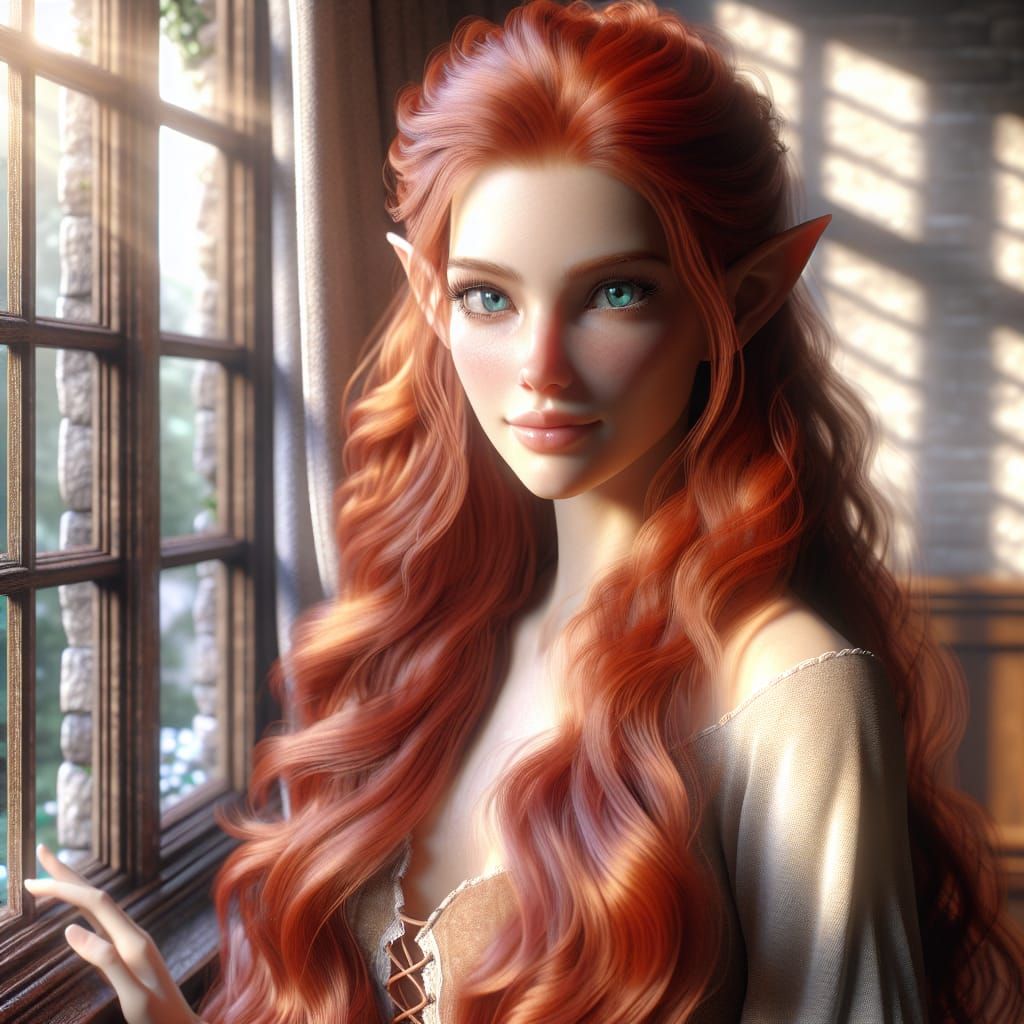 Enchanting Elf Woman in Sunlight: Fantasy Art