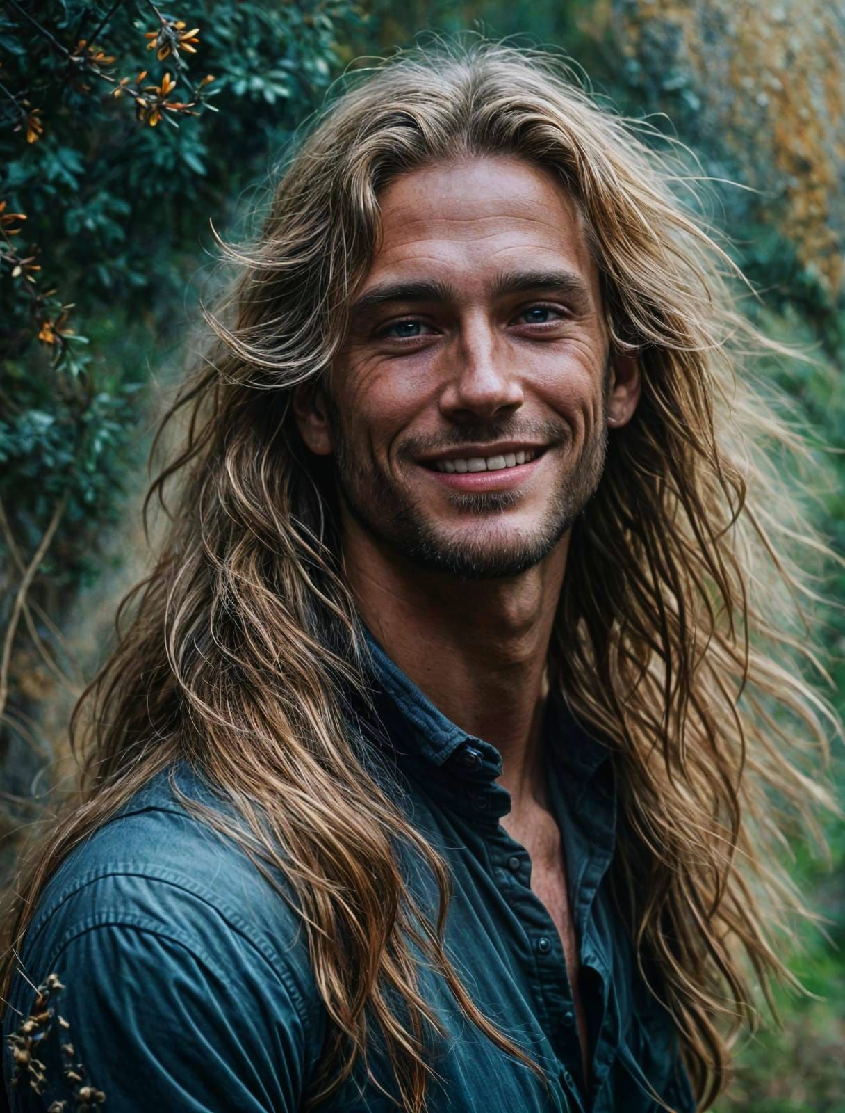 Smiling Blond Man with Blue Eyes: Cinematic Portrait
