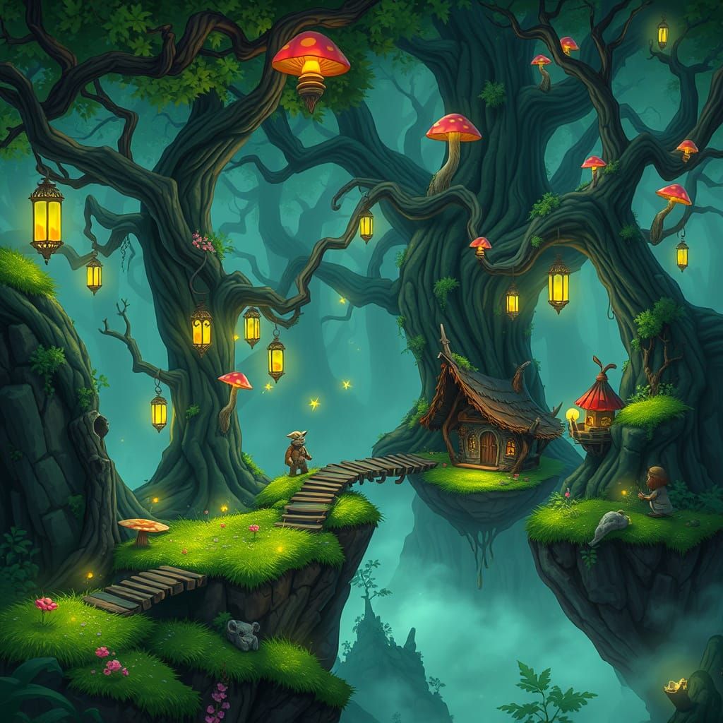 Whimsical Goblin Forest in a Vibrant Cartoon Style