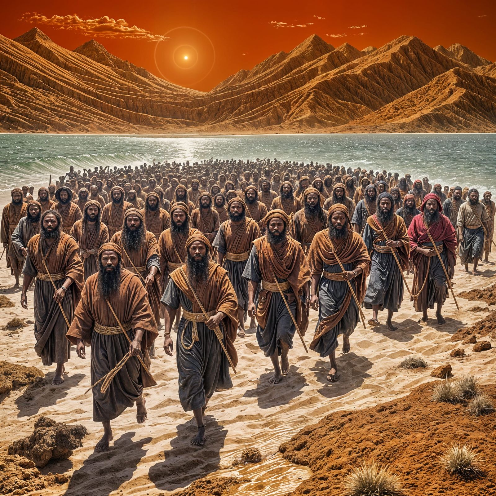 Biblical Scene of People Crossing the Red Sea