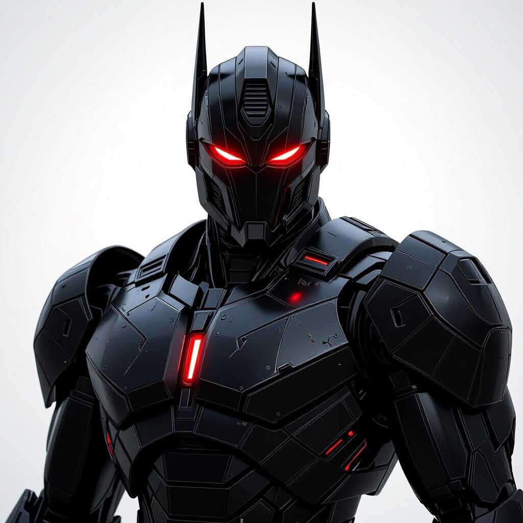 Hyperrealistic Obsidian Transformer Warrior with Crimson Opt...