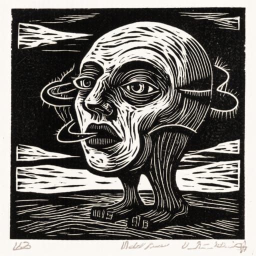 Surrealist Linocut of an Interesting Subject