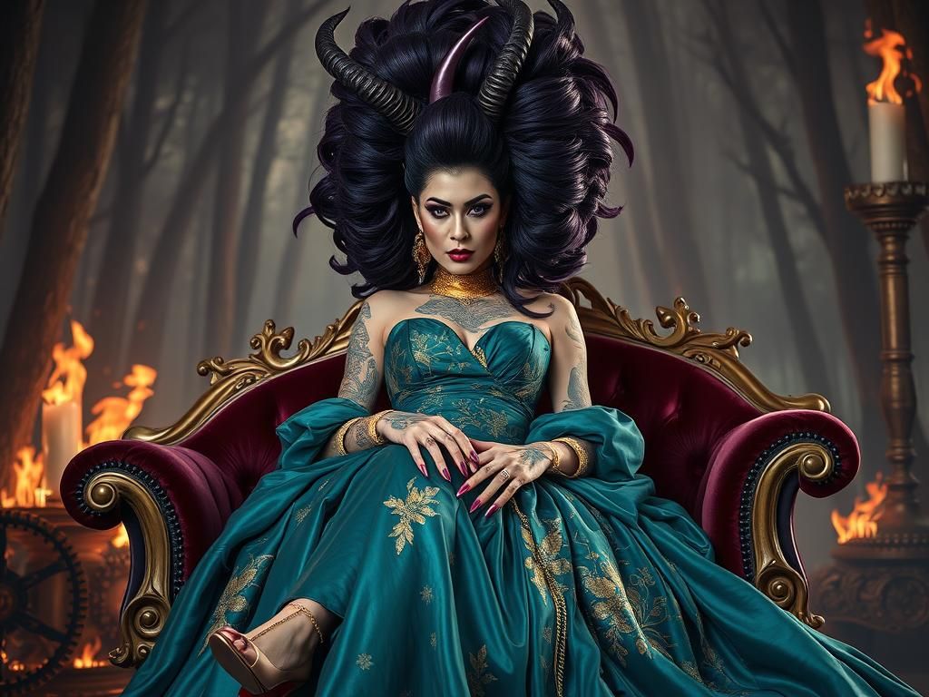 Devil Drag Queen in Teal Wedding Gown