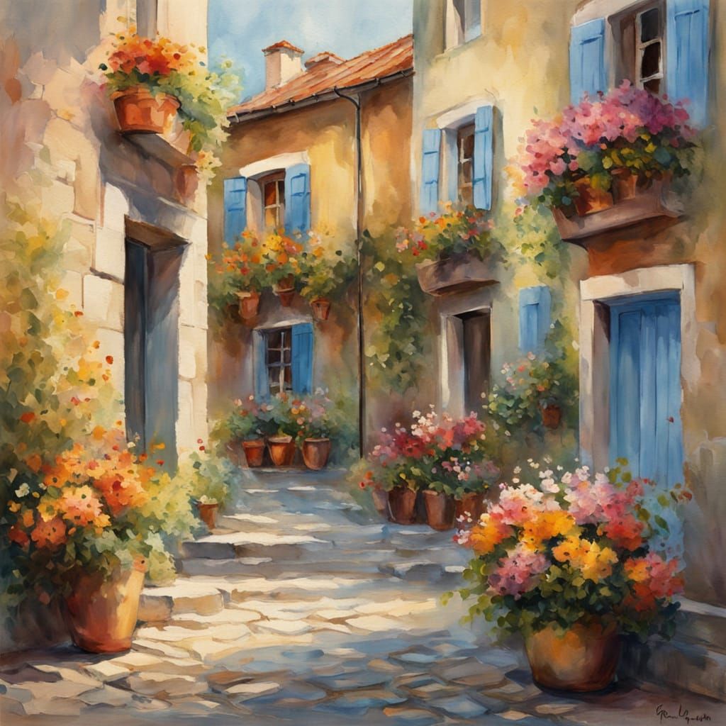 Idyllic French Village in Whimsical Watercolour