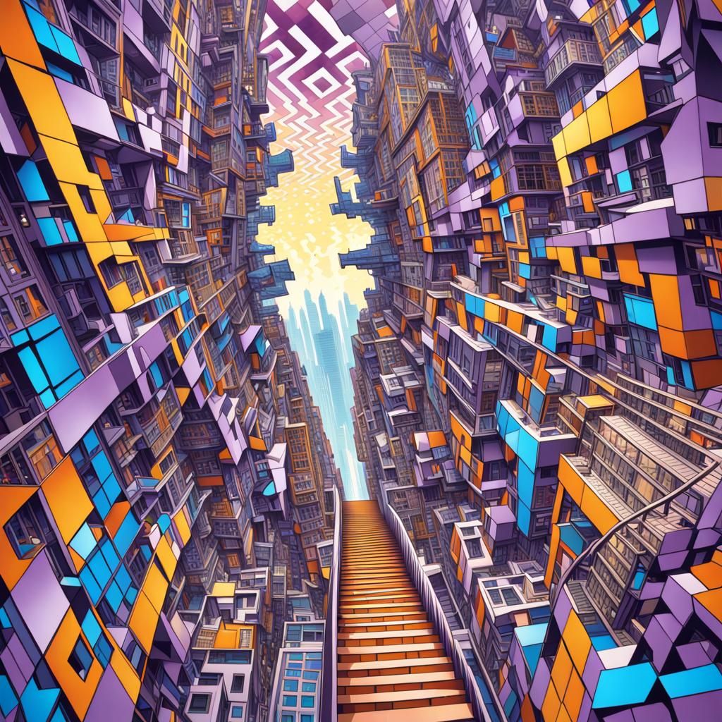 Astronaut in Cubist Kaleidoscope of Fractal Geometry