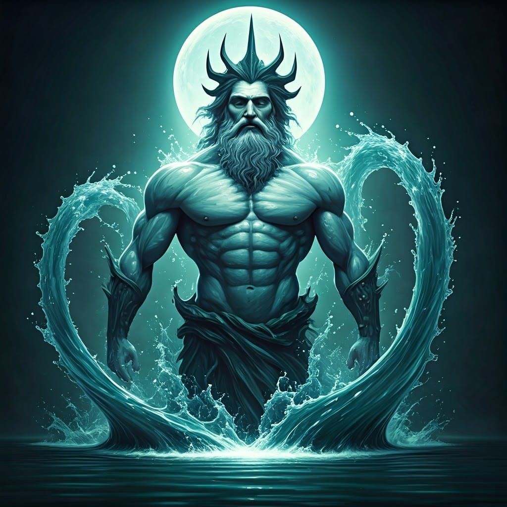 Majestic Water God Rises from Crystal Clear Waters