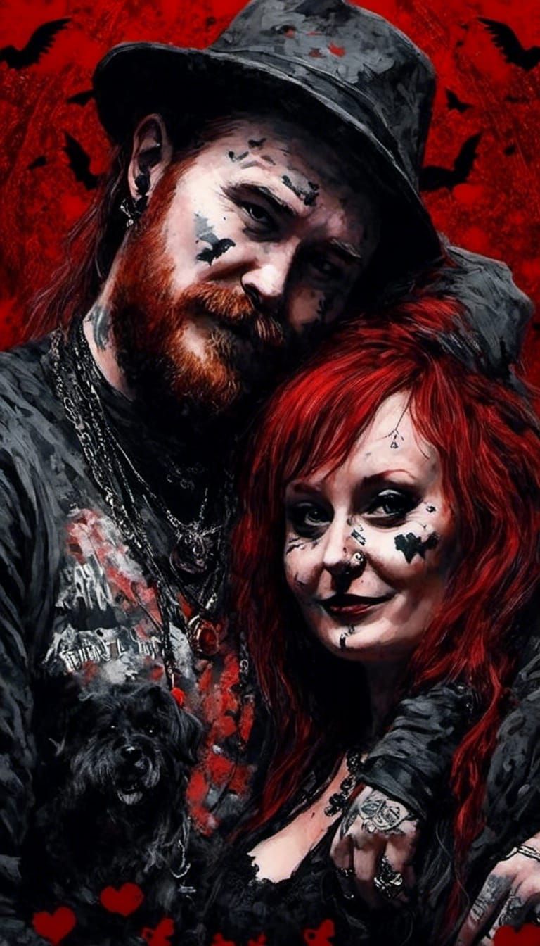 Gothic Soulmates in Cemetery: Dark Fantasy Oil Painting
