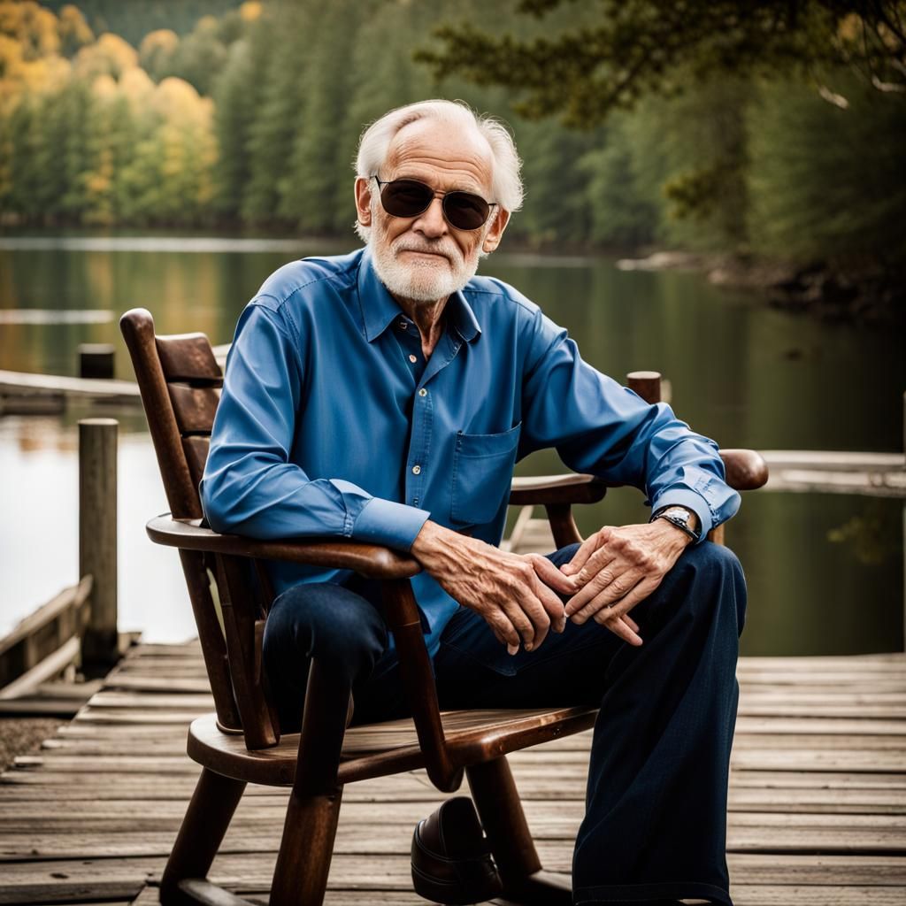 Old Man Relaxing on Dock: Realistic Portrait
