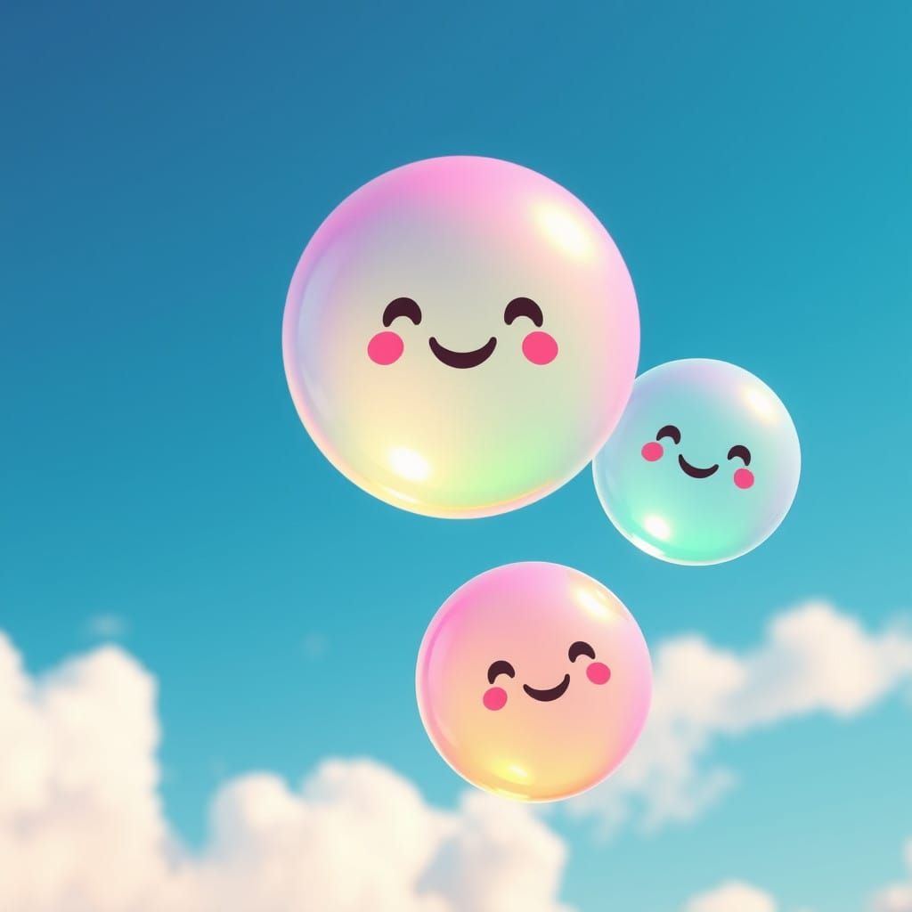 Vibrant Neon Bubbles in a Fantasy Sky