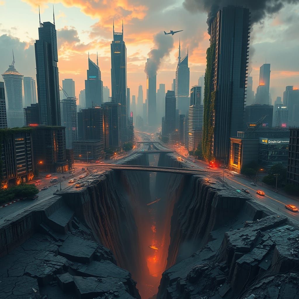 Ruined Futuristic Metropolis in Dystopian Ruin