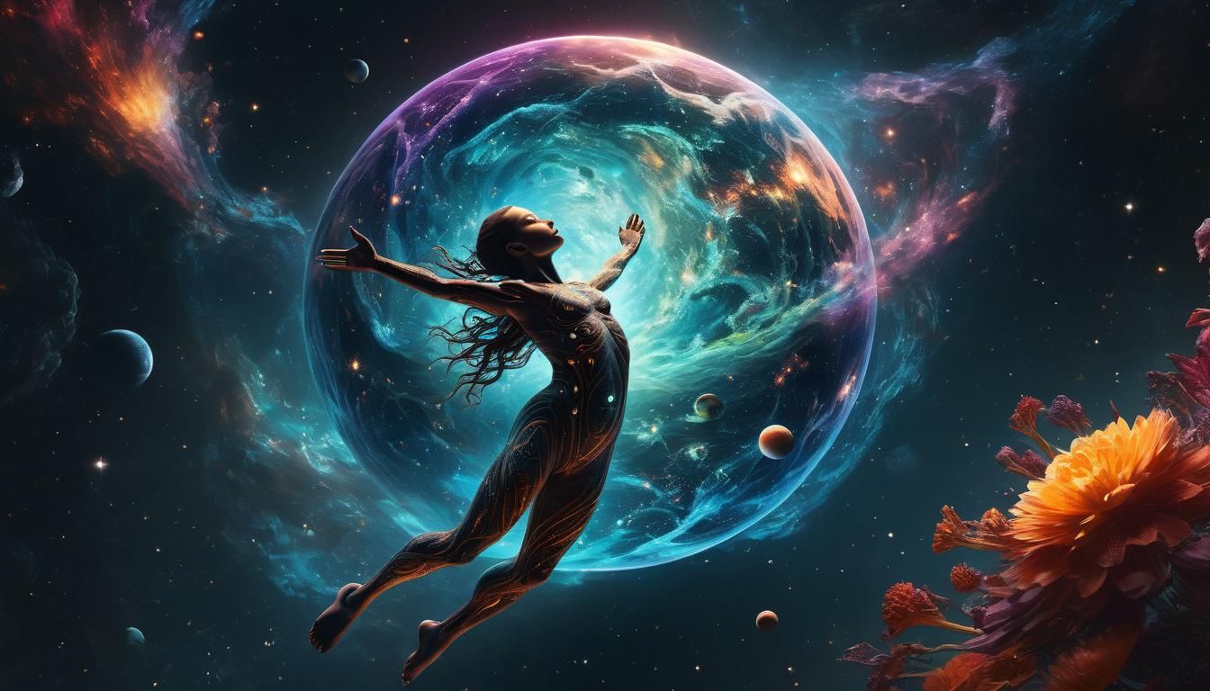 Figure Floating in Space: Hyper-Realistic Digital Art