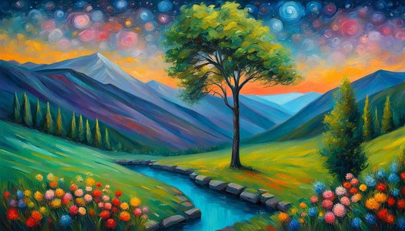 Wild Horse Gallops Through Neo-Impressionist Landscape