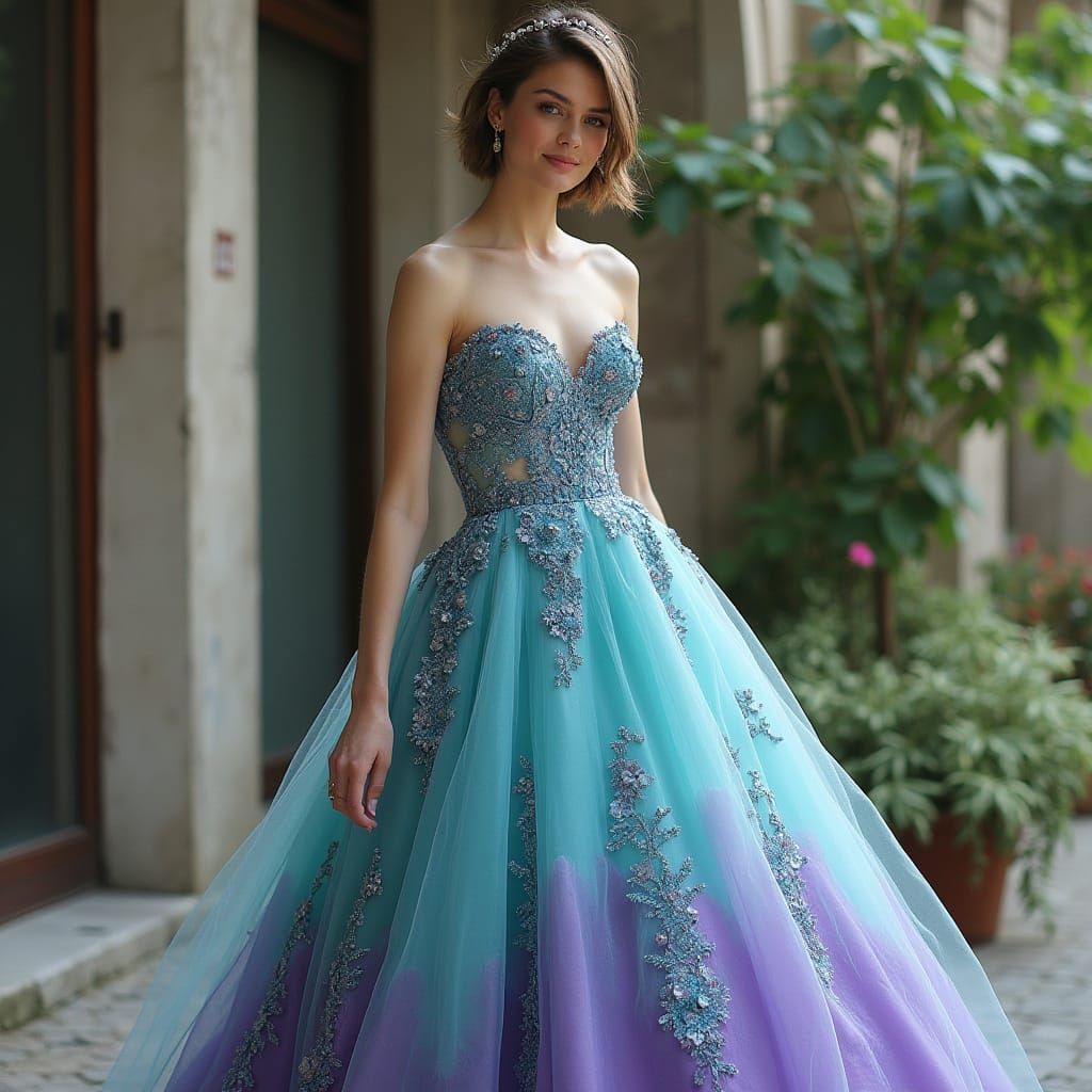 Elegant Turquoise and Purple Wedding Gown for the Modern Bri...