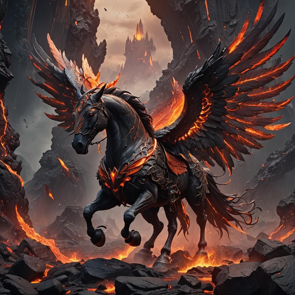 Fiery Winged Horse: Fantasy Concept Art