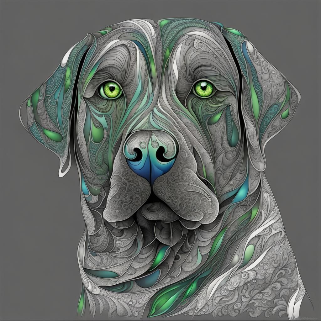 Charcoal Labrador Retriever with Abstract Fractal Design