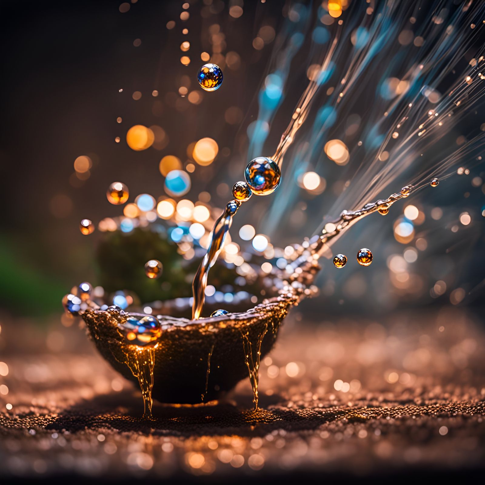 Laser Lit Water Droplets in Sharp Focus