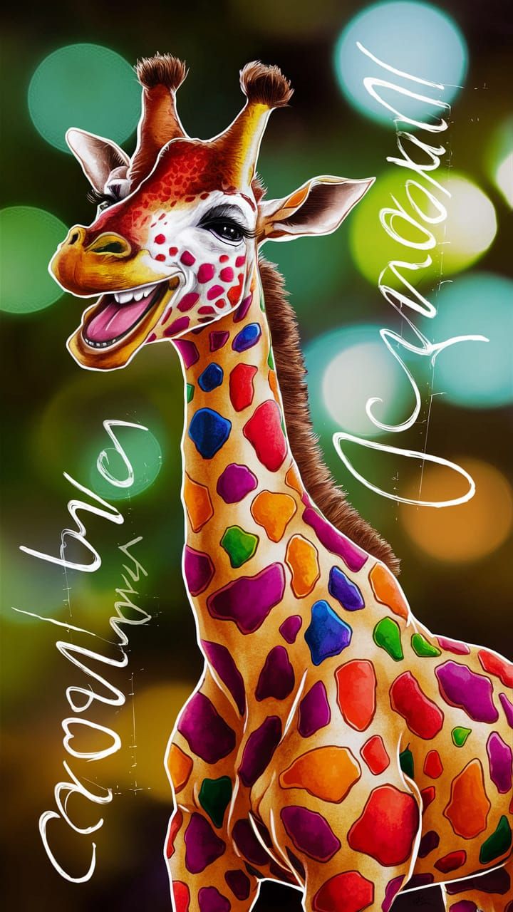 Rainbow Giraffe in Abstract Bokeh Dreamscape