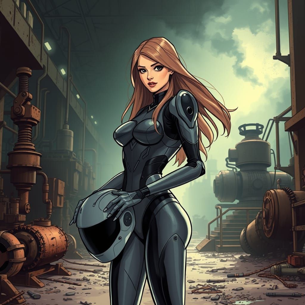 Princess in Robot Suit in Abandoned Factory, Comic Art