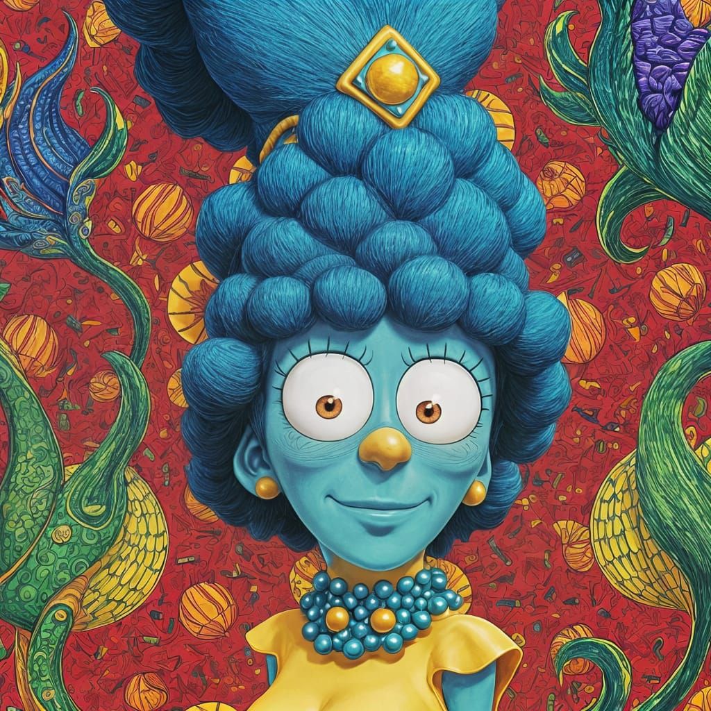 Vibrant Portrayal of Marge Simpson Under Psychedelic Influen...