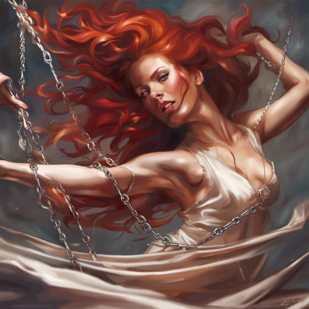 Red-Haired Woman Dancing in Chains and Silk