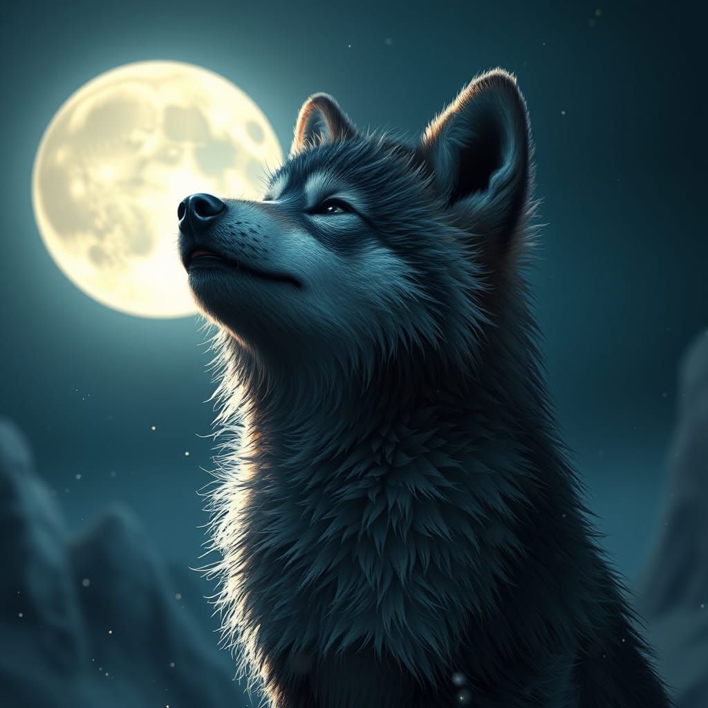 Cute Baby Werewolf Howling at Moon
