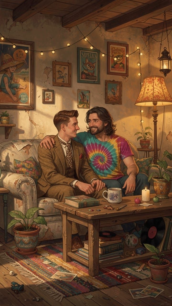 Expressive Painterly Portrait of a Gay Couple