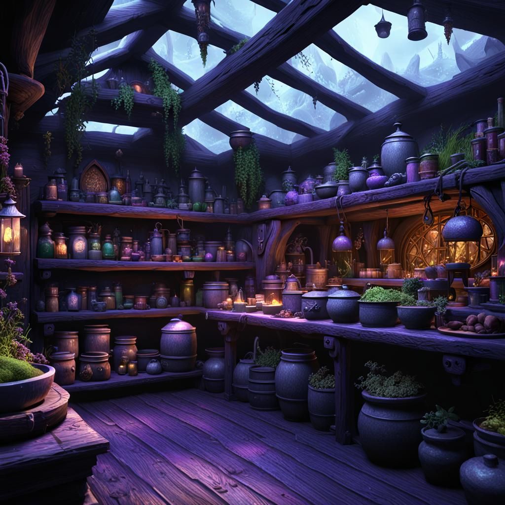 Mystical Wizard's Apothecary in Dark Fantasy Style
