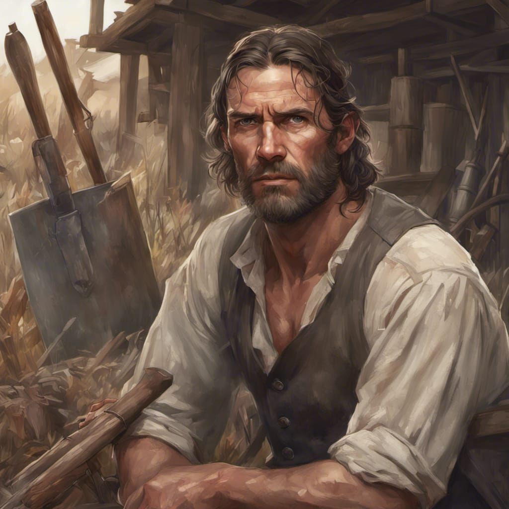 John Proctor Portrait with Farm Tools