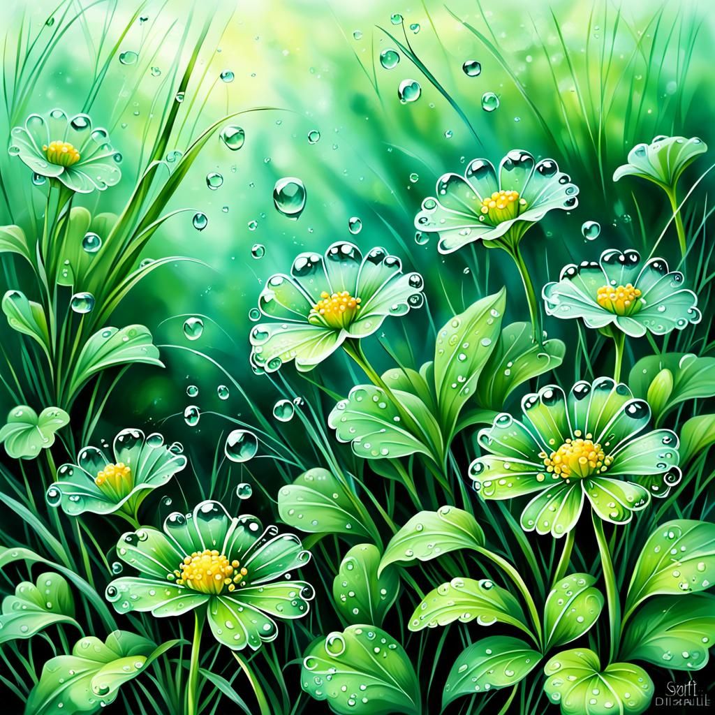 St Patrick's Day Flowers with Dew, 3D Digital Art