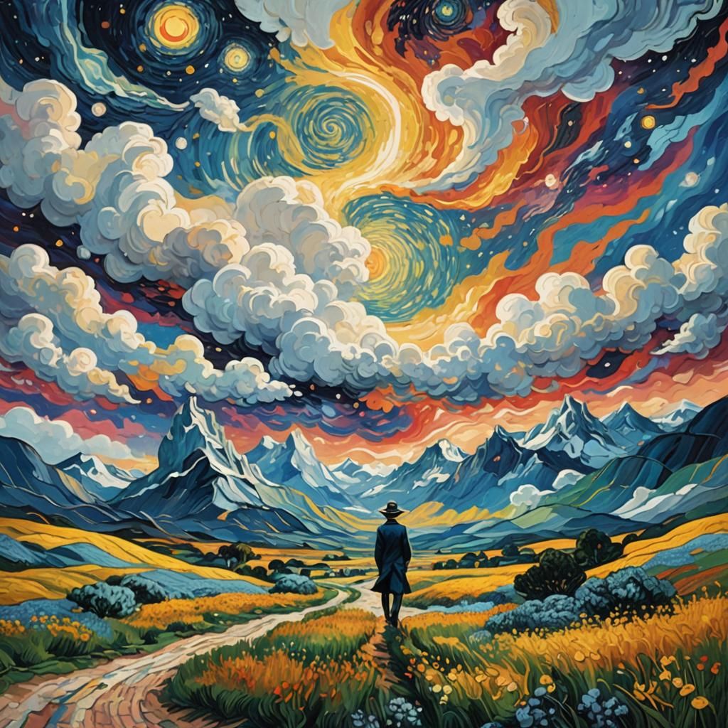 Dreamlike Fantasy Art with Van Gogh Sky