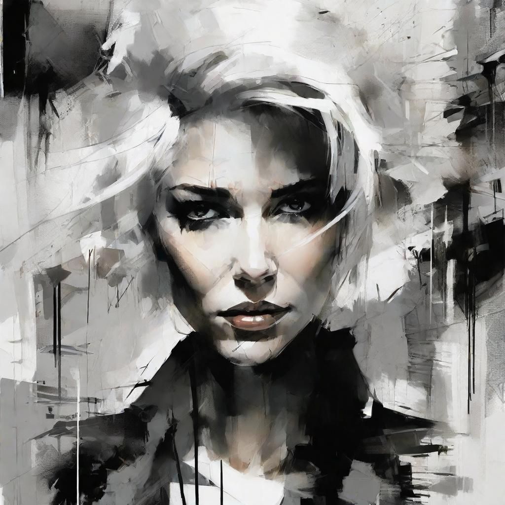 White-Haired Woman in Comic Noir Style