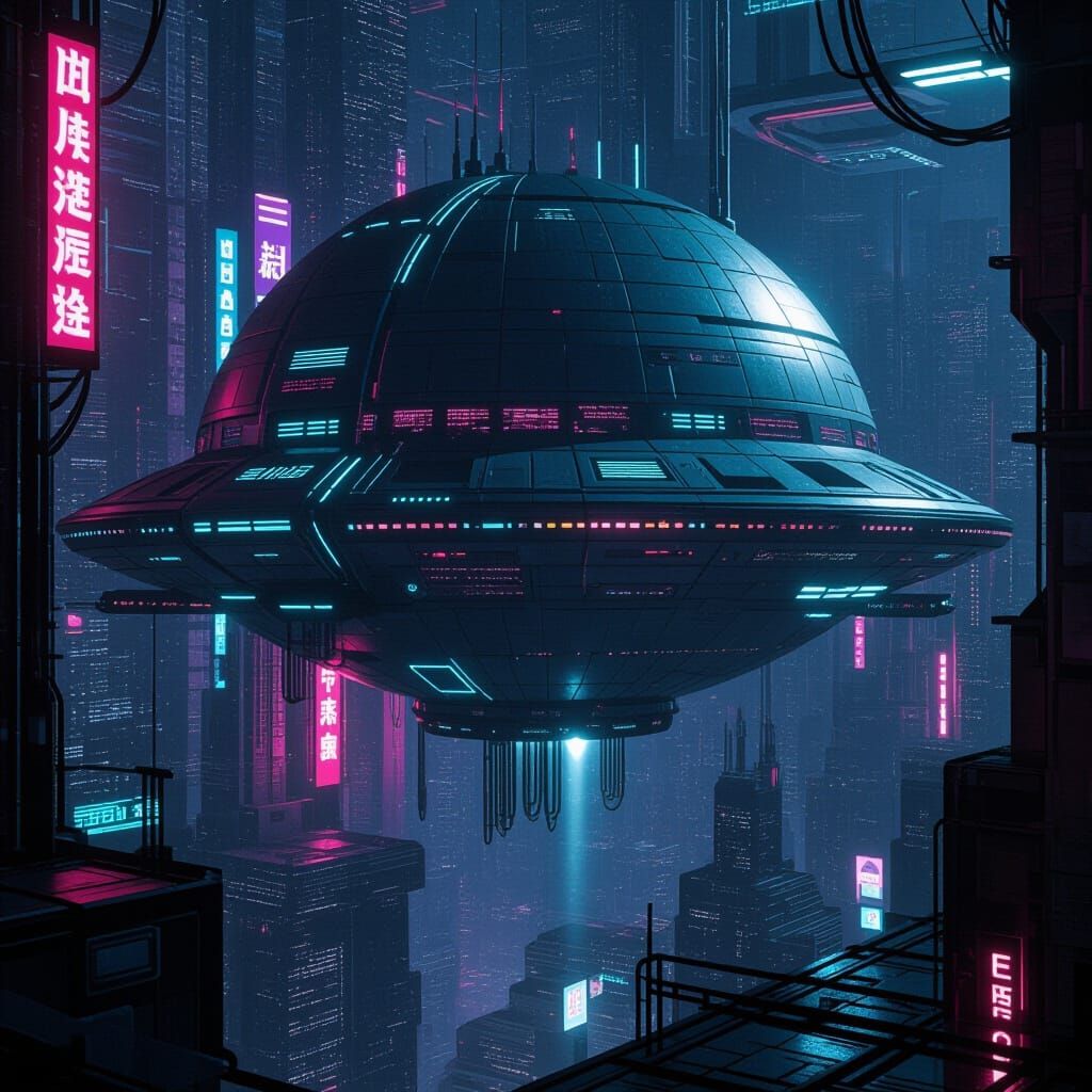 Cyberpunk City Floating in Space