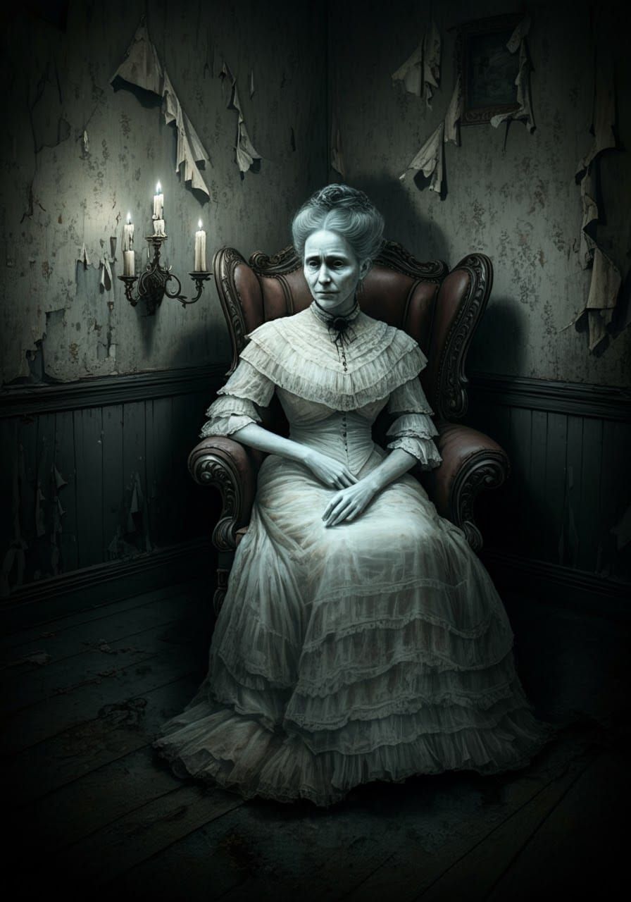 Ethereal Victorian Ghost Portrait in Oil Painting Style