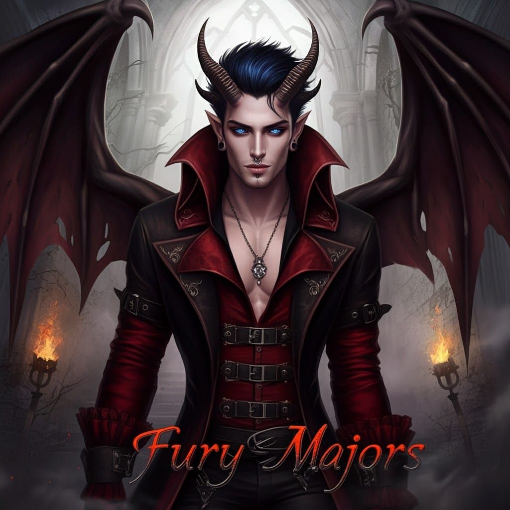 Handsome demon male .peircings blue eyes , shiny black hair ...