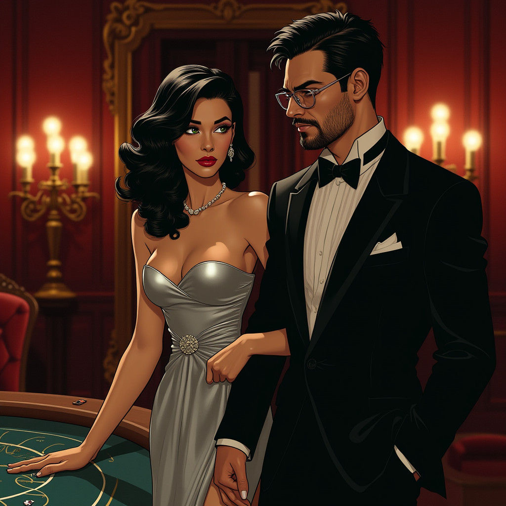 Elegant Spy Enters Casino with Escort