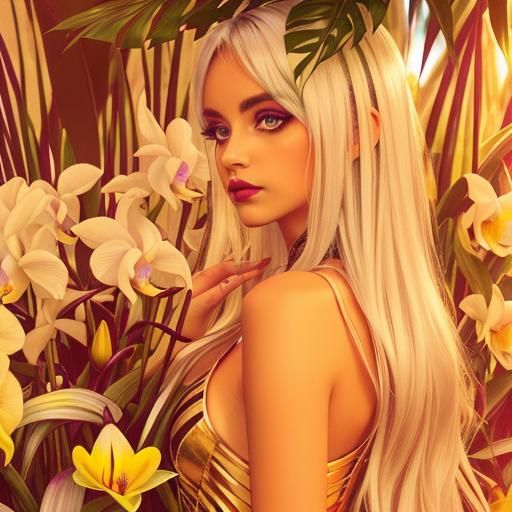 Colorful Faces Hidden Among Lilies and Orchids