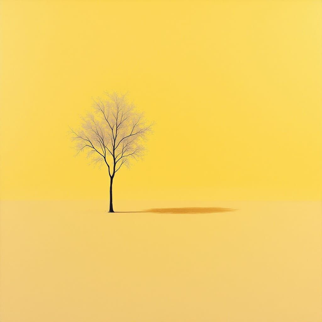 Abstract Tree Shadow in Golden Minimalist Style