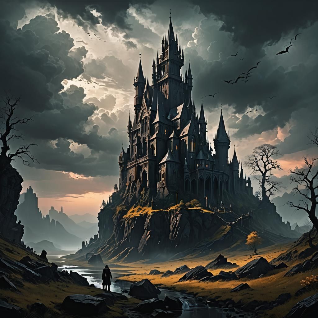 Ominous Gothic Castle Digital Art Landscape