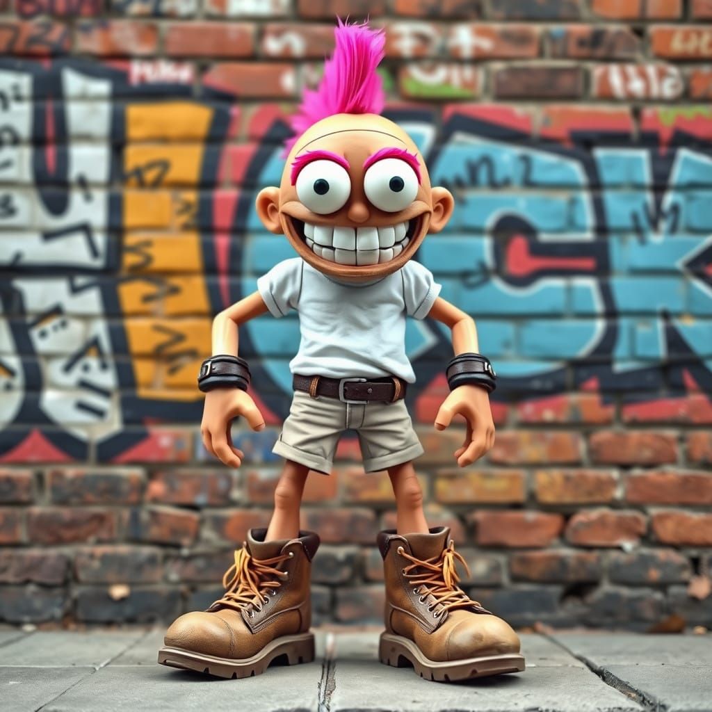 Comically Exaggerated Punk Rocker in Claymation Style