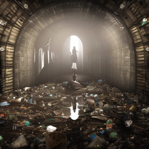 Photorealistic Victorian Sewer Chamber with Rubbish Waterfal...