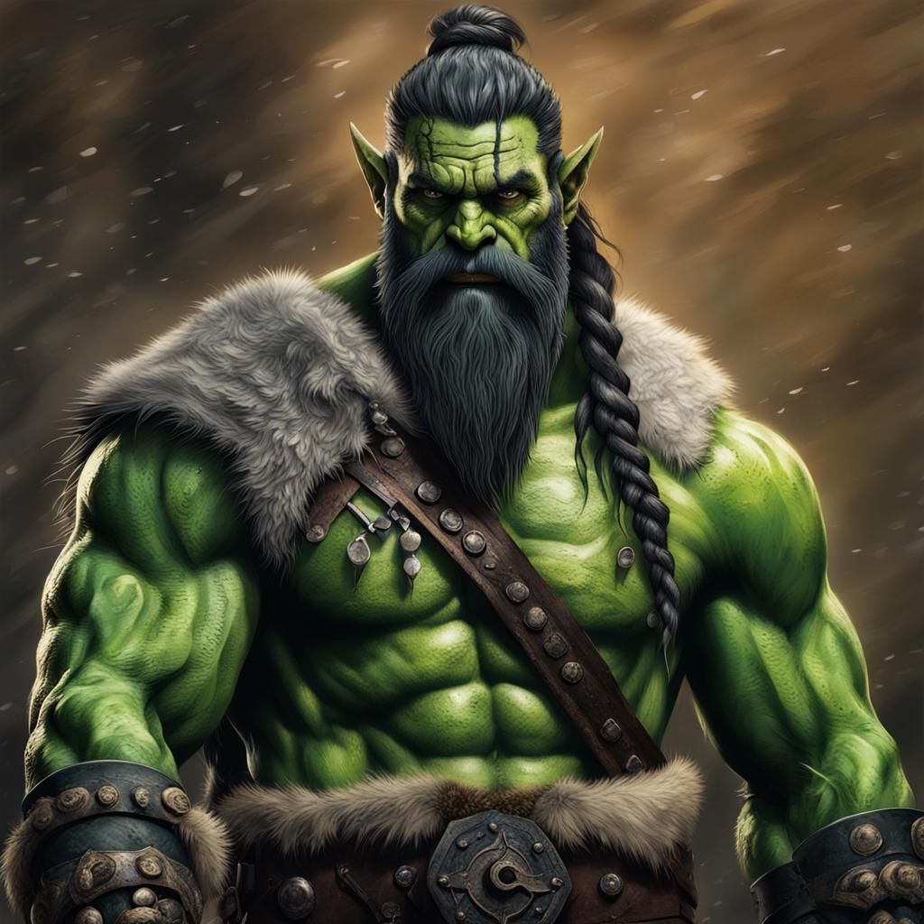Imposing Green Orc Barbarian with Viking Style