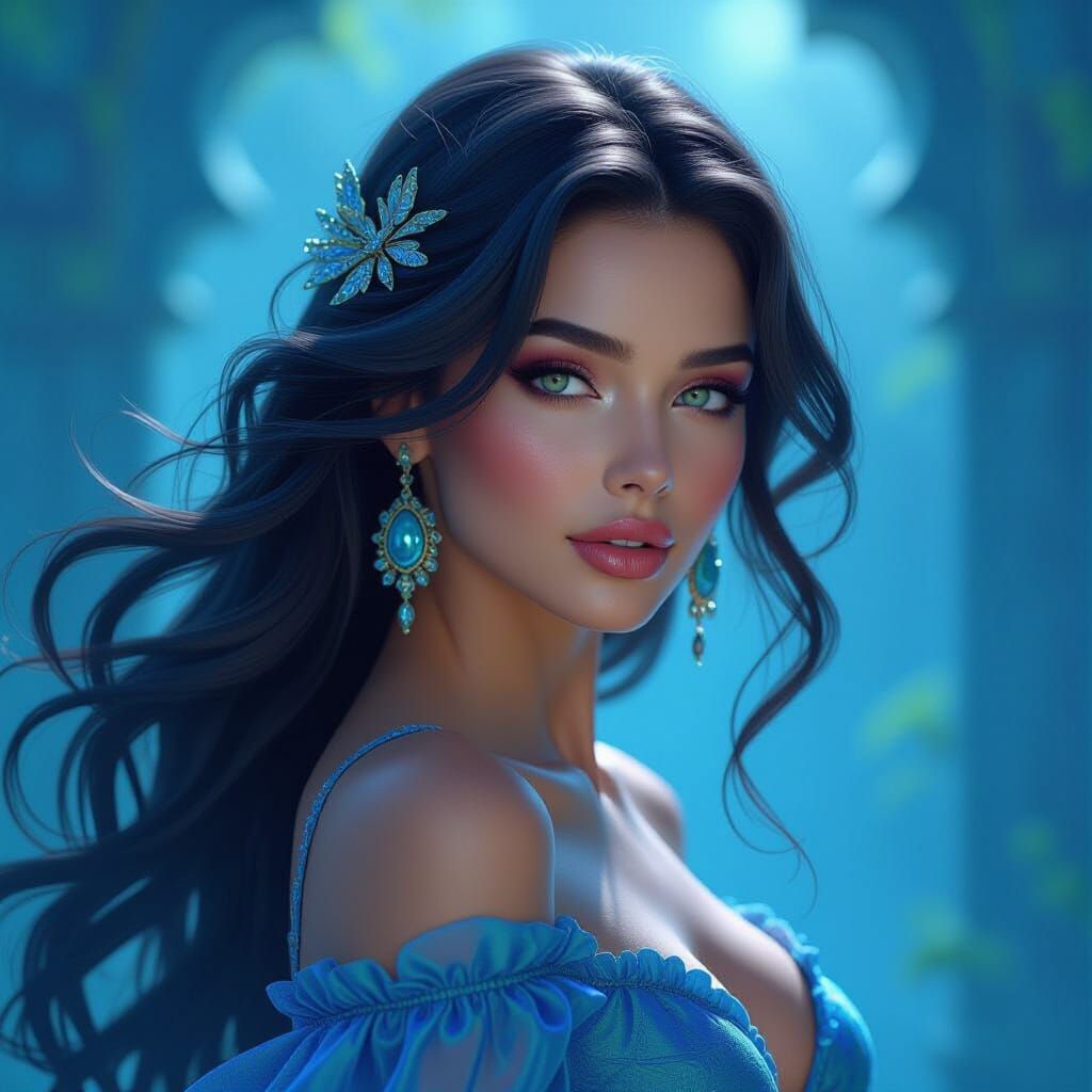 her in Electric Blue, Lime Green and Magenta