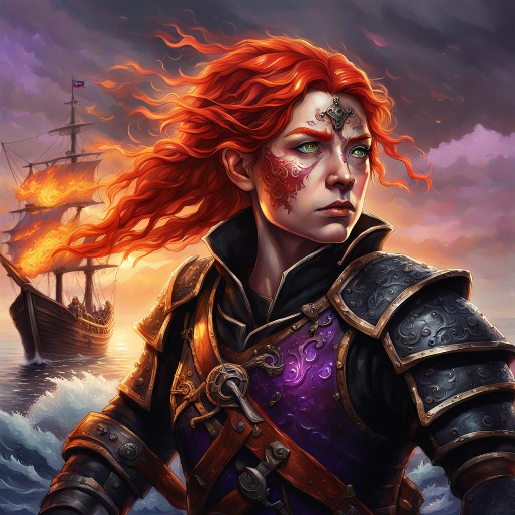 Halfling Rogue Pirate on Ship Bow: Hyperrealistic Splash Art