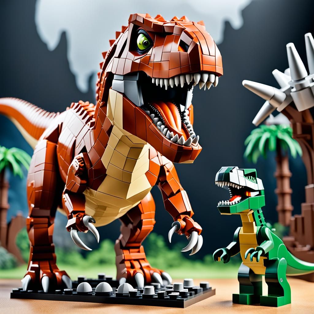 T-Rex Standoff: Real vs. LEGO in High Definition